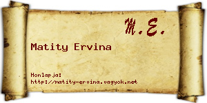 Matity Ervina névjegykártya